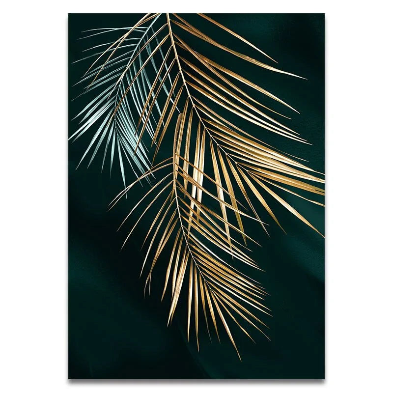 Abstract Golden Plant Leaves Picture Wall Poster