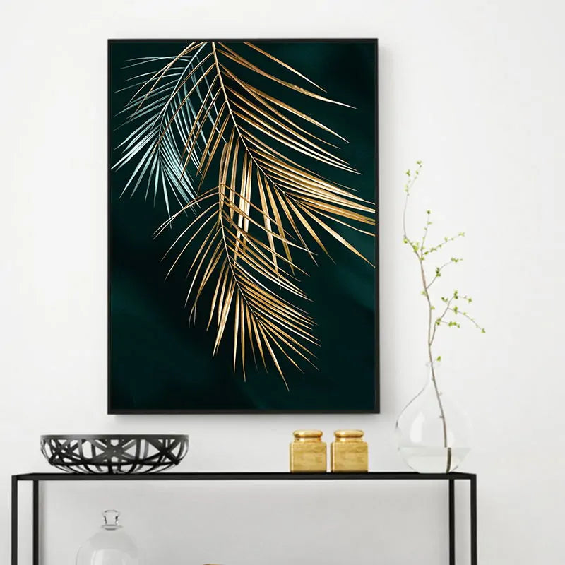 Abstract Golden Plant Leaves Picture Wall Poster