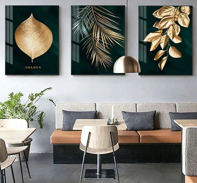 Abstract Golden Plant Leaves Picture Wall Poster